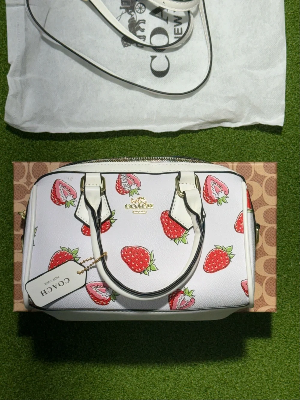 Coach White Satchel with Red Strawberry Print